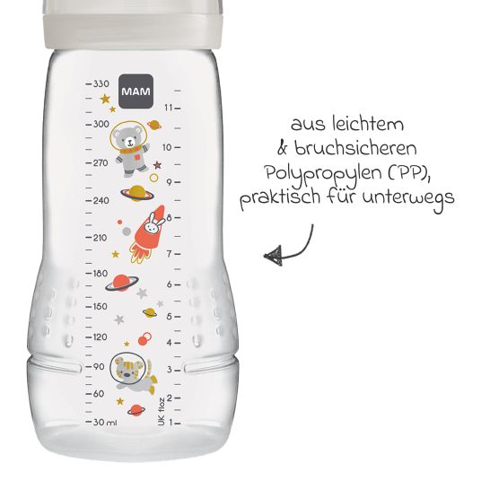 MAM PP-Flasche 2er Pack Easy Active Baby Bottle 330 ml - Silikon Gr. 2 - Weltall - Grau