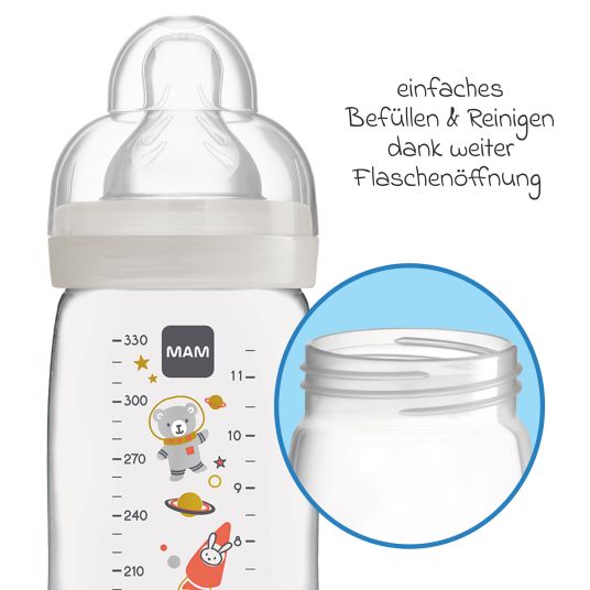 MAM PP-Flasche 2er Pack Easy Active Baby Bottle 330 ml - Silikon Gr. 2 - Weltall - Grau