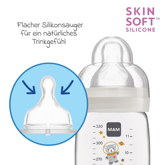 MAM PP-Flasche 2er Pack Easy Active Baby Bottle 330 ml - Silikon Gr. 2 - Weltall - Grau