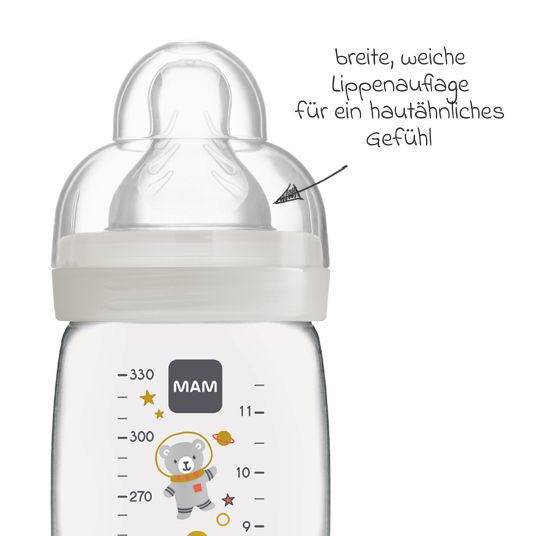 MAM PP-Flasche 2er Pack Easy Active Baby Bottle 330 ml - Silikon Gr. 2 - Weltall - Grau