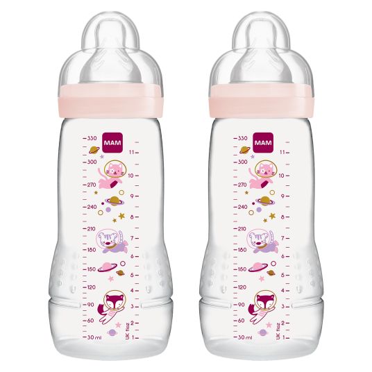 MAM PP bottle 2-pack Easy Active Baby Bottle 330 ml - Silicone size 2 - Space - Pink