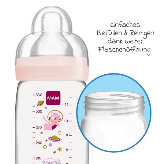 MAM PP bottle 2-pack Easy Active Baby Bottle 330 ml - Silicone size 2 - Space - Pink