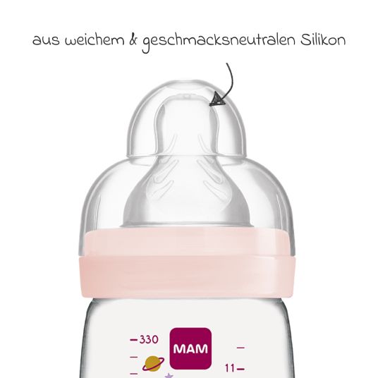 MAM PP bottle 2-pack Easy Active Baby Bottle 330 ml - Silicone size 2 - Space - Pink