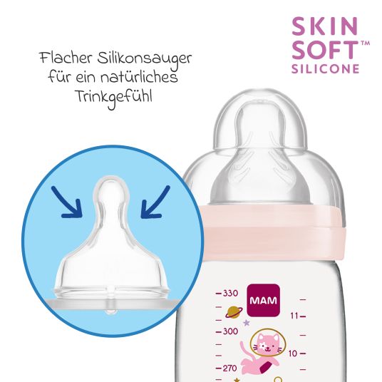 MAM PP bottle 2-pack Easy Active Baby Bottle 330 ml - Silicone size 2 - Space - Pink