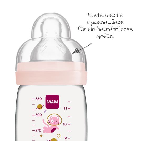 MAM PP bottle 2-pack Easy Active Baby Bottle 330 ml - Silicone size 2 - Space - Pink