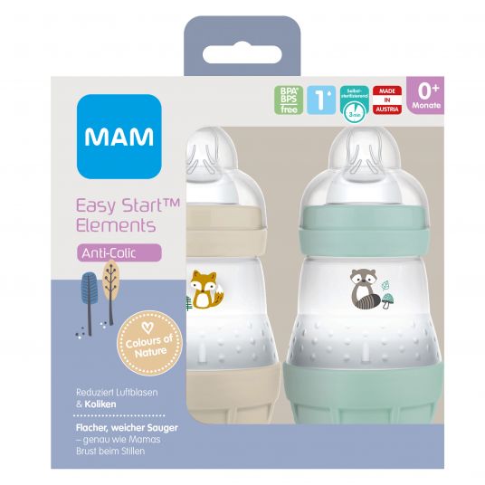MAM Bottiglia PP 2-pack Easy Start Anti-Colic Elements 160 ml - Fox & Raccoon