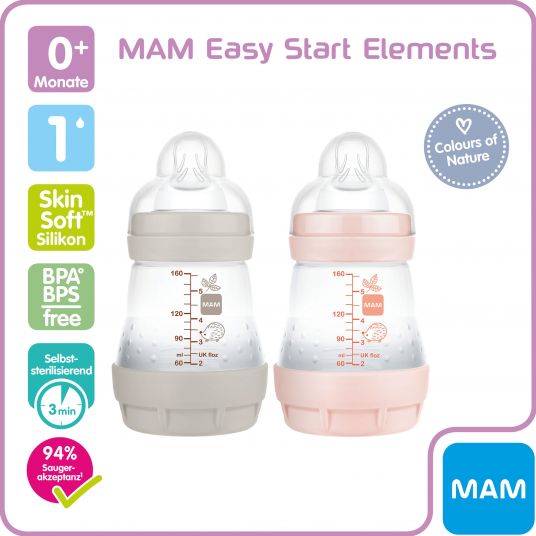MAM PP bottle 2-pack Easy Start Anti-Colic Elements 160 ml - Bunny & Owl