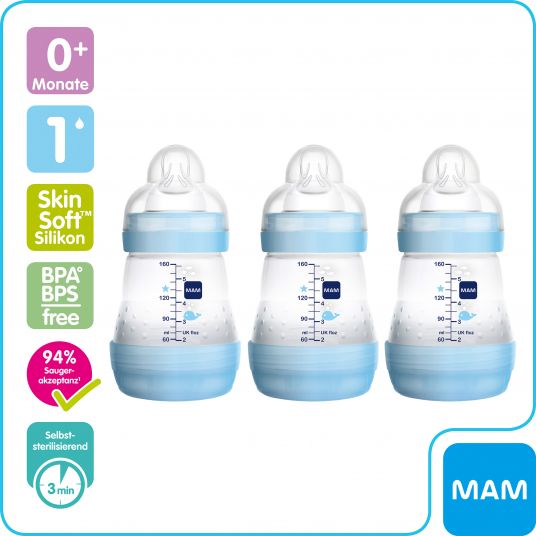 MAM Bottiglia PP 3 Pack Easy Start Anti-Colic 160 ml - Blu