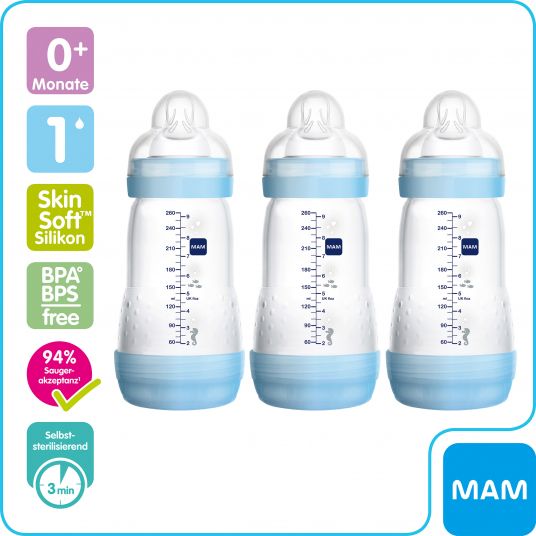 MAM PP-Flasche 3er Pack Easy Start Anti-Colic 260 ml - Blau
