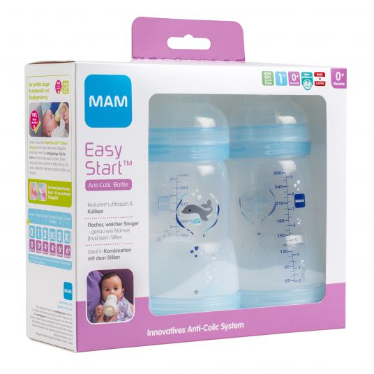 MAM Bottiglia PP 3 Pack Easy Start Anti-Colic 260 ml - Blu