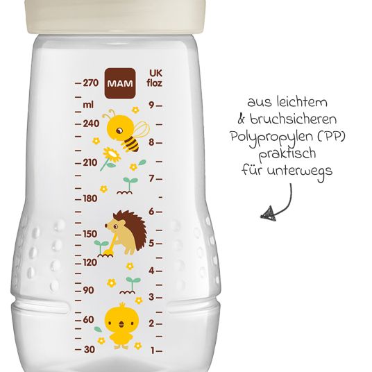 MAM PP-Flasche Easy Active Baby Bottle 270 ml - Silikon Gr. 1 - Biene & Igel