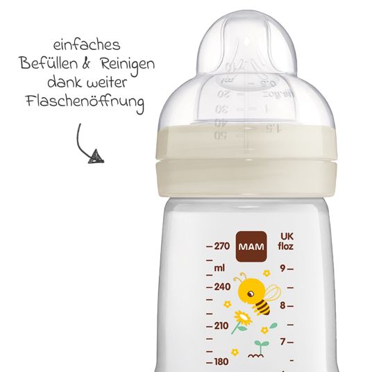 MAM PP-Flasche Easy Active Baby Bottle 270 ml - Silikon Gr. 1 - Biene & Igel