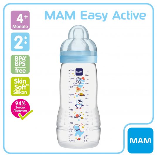 MAM PP-Flasche Easy Active Baby Bottle 330 ml - Silikon Gr. 2 - Weltall - Blau