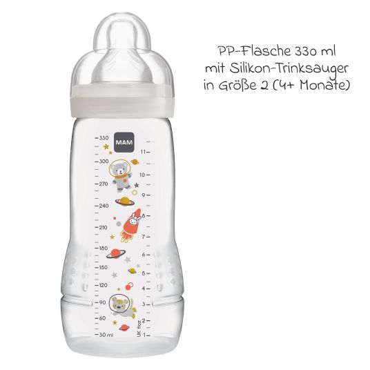 MAM PP Bottle Easy Active Biberon 330 ml - Silicone Gr. 2 - Universo - Grigio