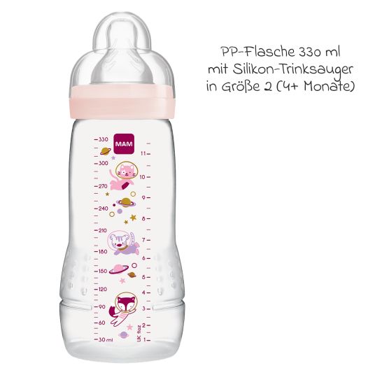 MAM PP Bottle Easy Active Biberon 330 ml - Silicone Gr. 2 - Universo - Rosa