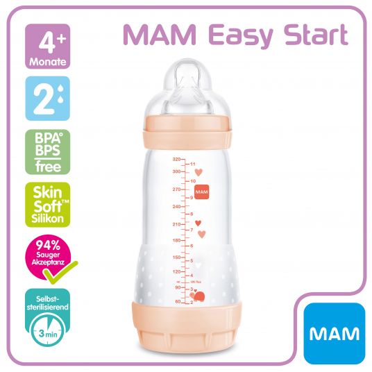 MAM PP-Flasche Easy Start Anti-Colic 320 ml + Silikon-Sauger Gr. 2 - Krokodil & Löwe