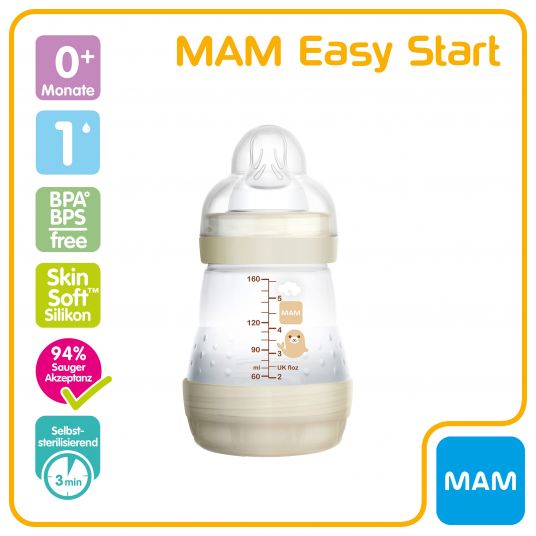 MAM Bottiglia in PP Easy Start Anti-Colic 160 ml - silicone misura 1 - chiusura ermetica
