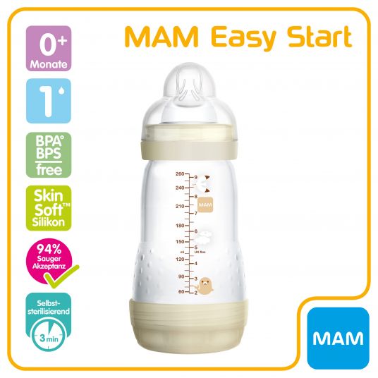 MAM Bottiglia in PP Easy Start Anti-Colic 260 ml - silicone misura 1 - chiusura ermetica