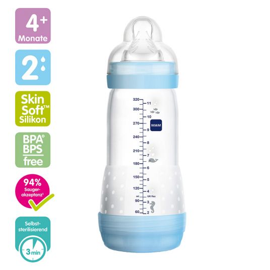 MAM PP-Flasche Easy Start Anti-Kolik 320 ml - Silikon Gr. 2 - für Jungen