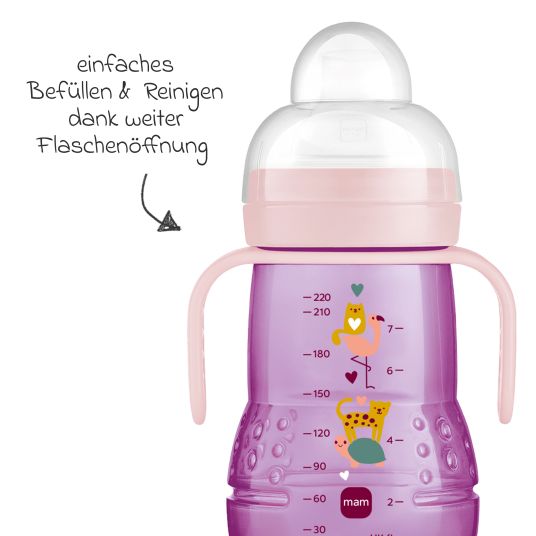 MAM Bottiglia in PP Trainer + 220 ml - Viola e Rosa