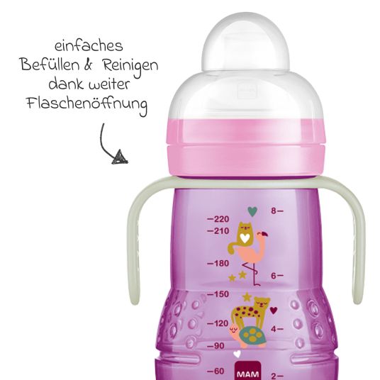 MAM Bottiglia in PP Trainer + Night 220 ml - Viola e Rosa