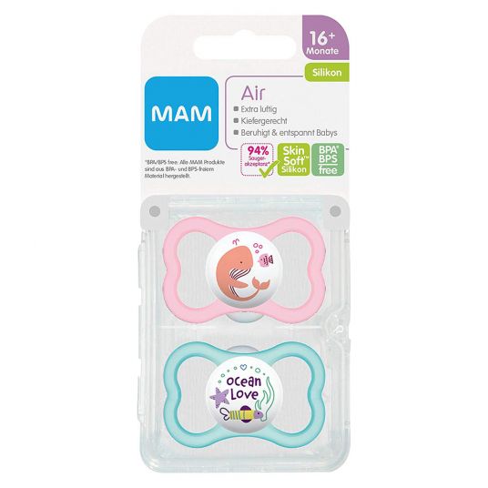 MAM Pacifier 2 Pack Air - Silicone from 16 M - Whale & Ocean