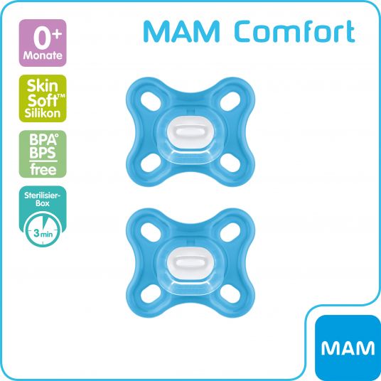 MAM Pacifier 2 Pack Comfort - Silicone from 0 M - Blue