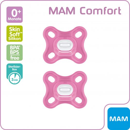 MAM Ciuccio 2 Pack Comfort - Silicone da 0 M - Rosa
