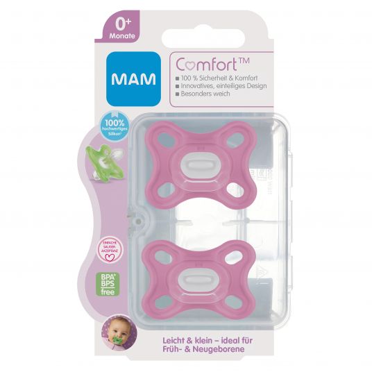 MAM Pacifier 2 Pack Comfort - Silicone from 0 M - Pink