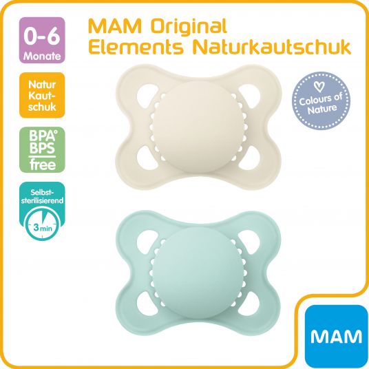 MAM Schnuller 2er Pack Original Elements - Latex 0-6 M - Beige Mint