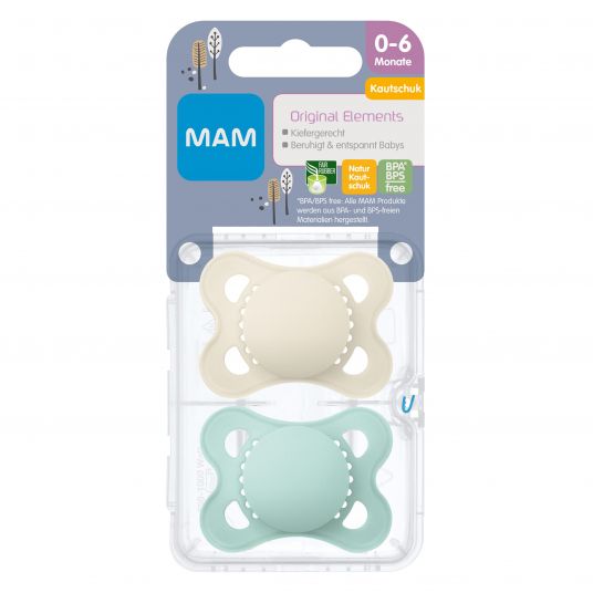 MAM Pacifier 2 Pack Original Elements - Latex 0-6 M - Beige Mint