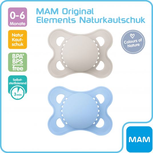 MAM Schnuller 2er Pack Original Elements - Latex 0-6 M - Grau Blau