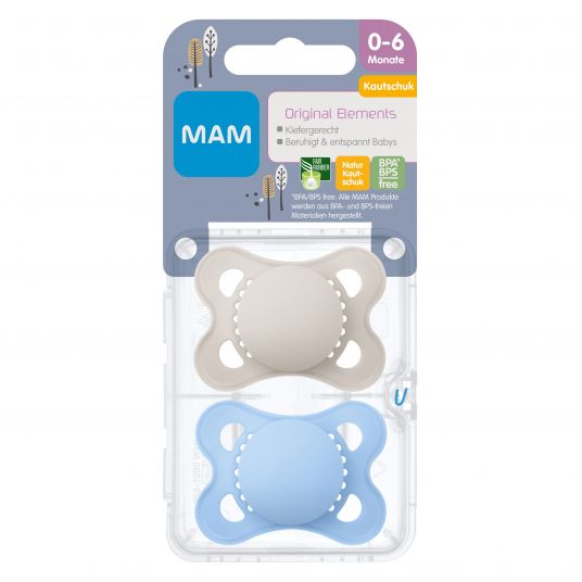 MAM Pacifier 2 Pack Original Elements - Latex 0-6 M - Grey Blue