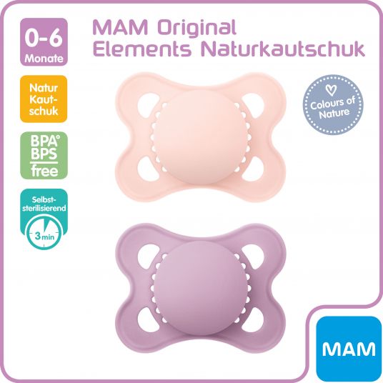 MAM Schnuller 2er Pack Original Elements - Latex 0-6 M - Rosa Lila