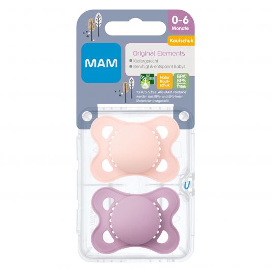 MAM Pacifier 2 Pack Original Elements - Latex 0-6 M - Pink Purple