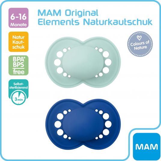 MAM Schnuller 2er Pack Original Elements - Latex 6-16 M - Mint Blau