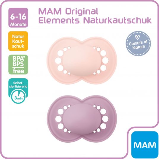 MAM Pacifier 2 Pack Original Elements - Latex 6-16 M - Pink Purple