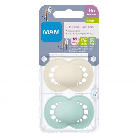 MAM Pacifier 2 Pack Original Elements - Silicone from 16 M - Mint Beige