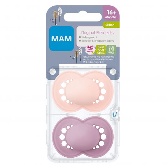 MAM Pacifier 2 Pack Original Elements - Silicone from 16 M - Pink Purple