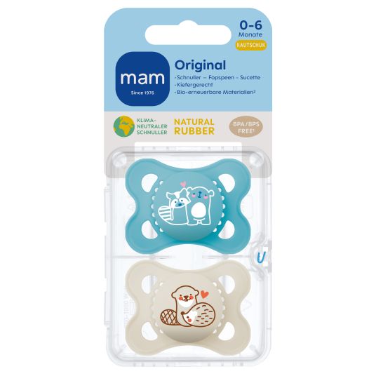 MAM Pacifier 2 Pack Original Pure - Natural Rubber 0-6 M - Bear & Otter