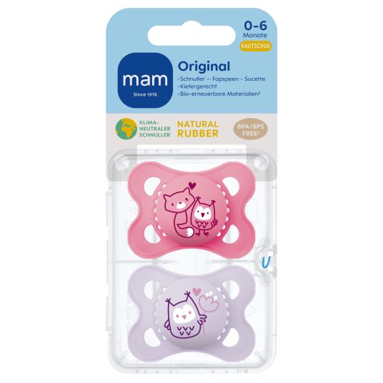 MAM Pacifier 2 Pack Original Pure - Natural Rubber 0-6 M - Fox & Owl