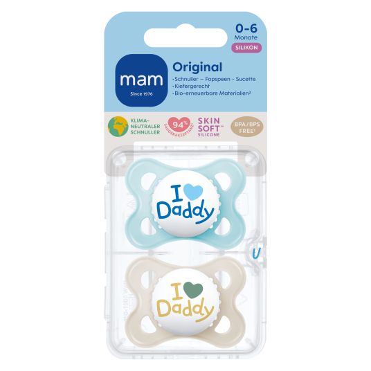MAM Pacifier 2-pack Original - Silicone 0-6 M - I Love Daddy - Blue