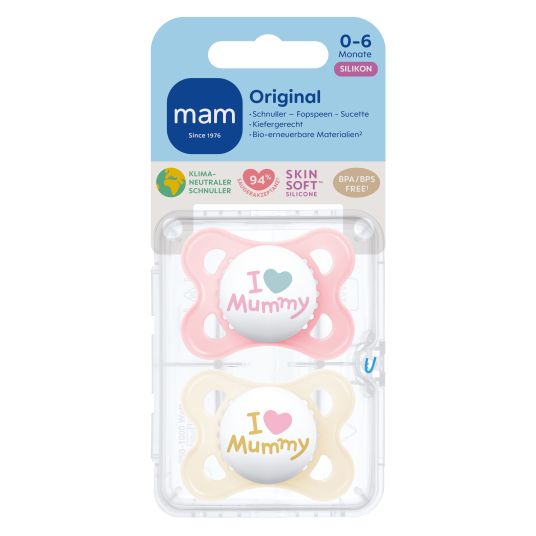 MAM Pacifier 2-pack Original - Silicone 0-6 M - I Love Mummy - Pink