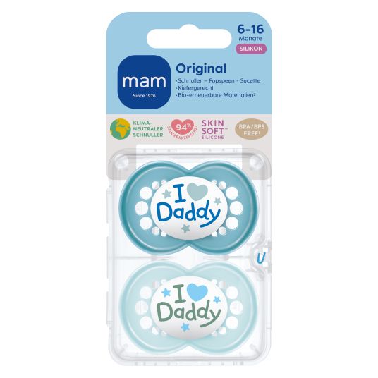 MAM Pacifier 2-pack Original - Silicone 6-16 M - I Love Daddy - Blue