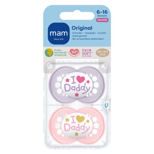 MAM Pacifier 2-pack Original - Silicone 6-16 M - I Love Daddy - Pink