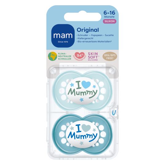 MAM Pacifier 2-pack Original - Silicone 6-16 M - I Love Mummy - Blue