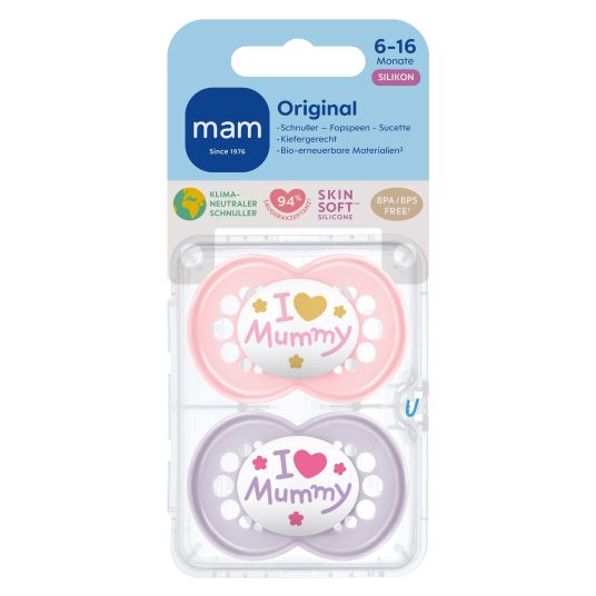 MAM Pacifier 2-pack Original - Silicone 6-16 M - I Love Mummy - Pink