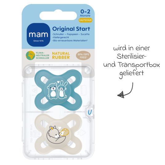 MAM Pacifier 2-pack Original Start - Natural rubber 0-2 M - Blue & Beige