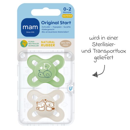 MAM Schnuller 2er Pack Original Start - Naturkautschuk 0-2 M - Grün & Beige