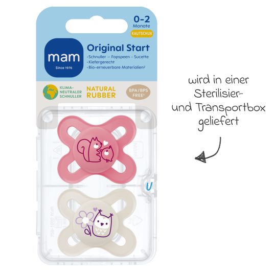 MAM Ciuccio 2-pack Original Start - Gomma naturale 0-2 M - Rosa e Beige